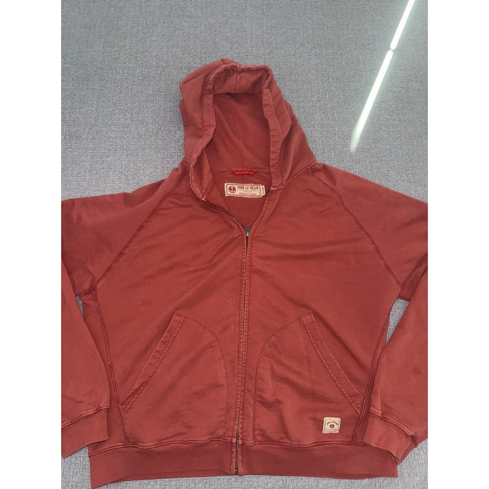 Iron and Resin 2XL Zip Up Maker Hoodie Rust Red Cotton French Terry Raglan